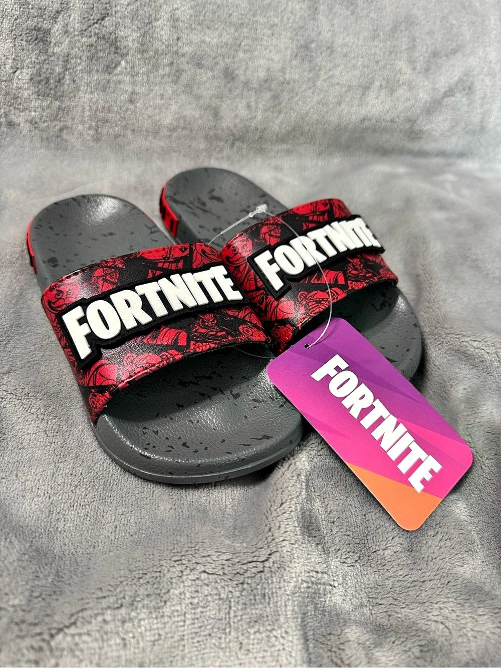 Fortnite Slides Black Red kids 11 NWT